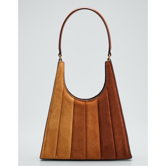 STAUD Handbags - STAUD Two-Tone Suede Panel Shoulder Bag in Tan and Brown